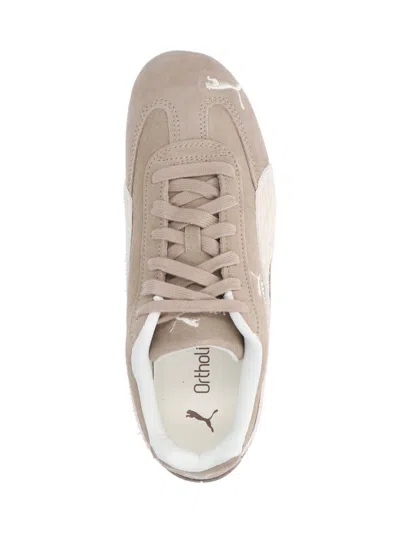 Puma Speedcat Elevated Beige Sneakers With Logo Print On The Side And Logo Lettering On The Side In Suede In Brown