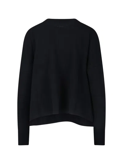 Ma'ry'ya Black Knit Sweater With Round Neckline And Ribbed Finishes In Blue