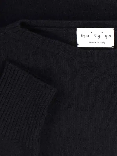 Ma'ry'ya Black Knit Sweater With Round Neckline And Ribbed Finishes In Blue