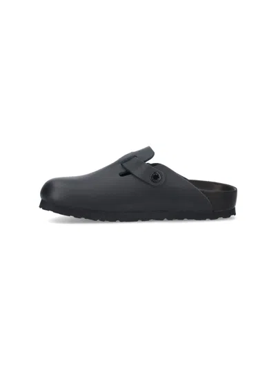Birkenstock Boston Slipper Black In Smooth Leather In Animal Print