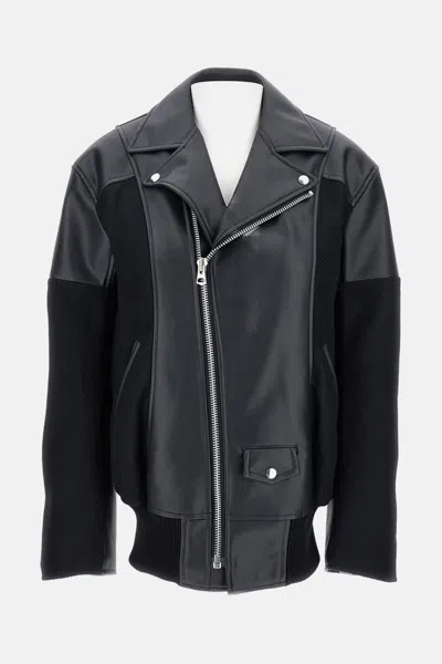 Junya Watanabe Modern Biker Jacket With Wool And Leather In Black