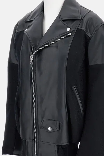 Junya Watanabe Modern Biker Jacket With Wool And Leather In Black