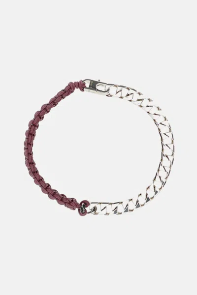 Plan C Chain Necklace With Crimson Red Cord In Metallic