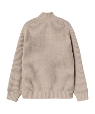 Carhartt Half-zip Knitted Pullover With Ribbed Texture In Neutral