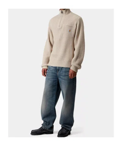 Carhartt Half-zip Knitted Pullover With Ribbed Texture In Neutral