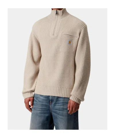 Carhartt Half-zip Knitted Pullover With Ribbed Texture In Neutral