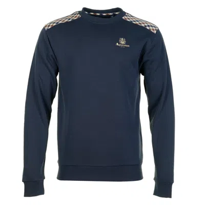 Aquascutum Active Club Check Shoulder Crew Neck Sweatshirt Navy In Blue