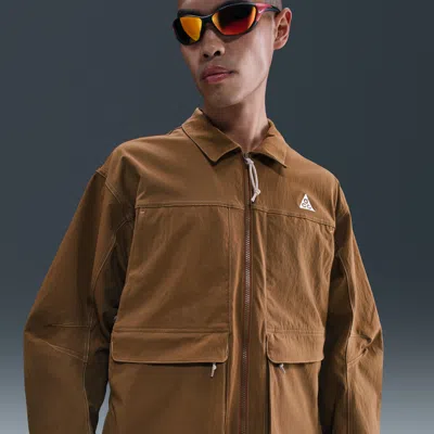 Nike Summit Acg Long Sleeve Collared Overshirt In Brown
