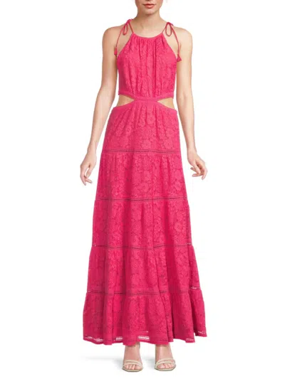 Alice And Olivia Myrtice Cutout Guipure Lace Maxi Dress In Pink