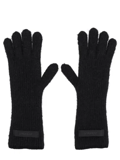Jacquemus Logo Design Long Length Ribbed Gloves In Black