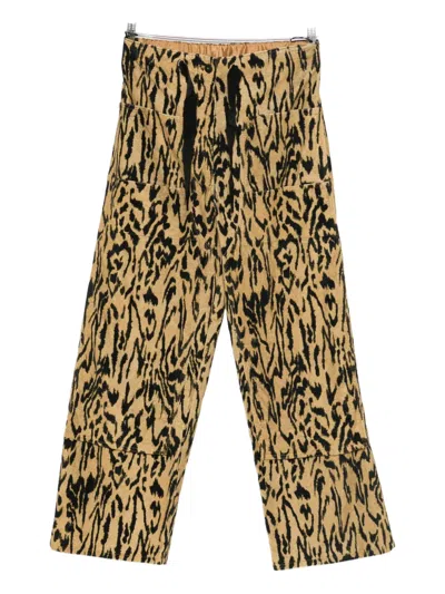 Forte Forte Animal Print Wide Leg Straight Trousers In Brown