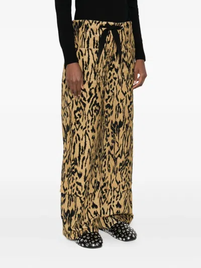 Forte Forte Animal Print Wide Leg Straight Trousers In Brown