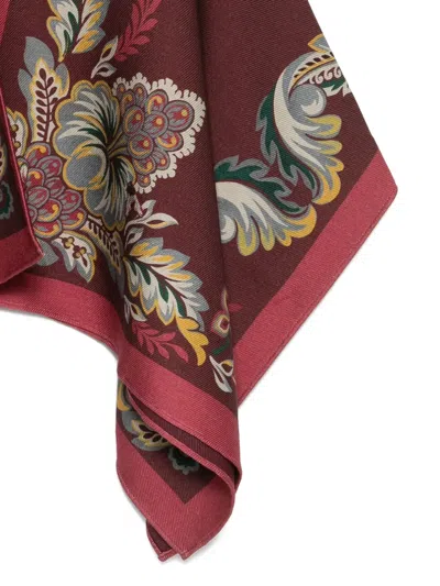 Etro Jackets Floral-printed V-neck Poncho In Red