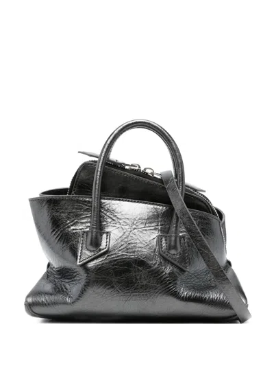 Attico Mini Crinkle Calf Leather Shoulder Bag With Adjustable Strap In Black