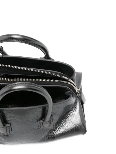 Attico Mini Crinkle Calf Leather Shoulder Bag With Adjustable Strap In Black