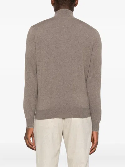Brunello Cucinelli Cashmere Sweater With Half Zip In Brown