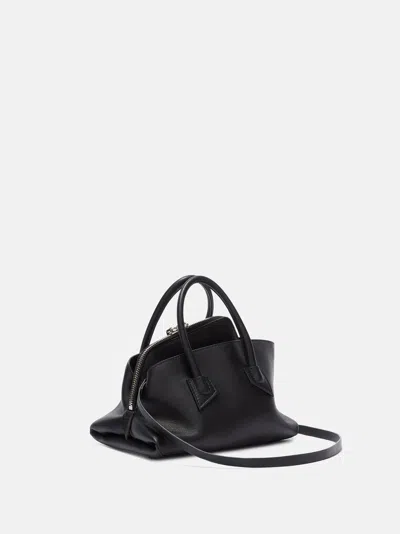 Attico Mini Leather Shoulder Bag With Dual Zip Closure In Black