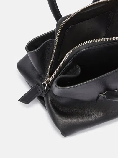Attico Mini Leather Shoulder Bag With Dual Zip Closure In Black