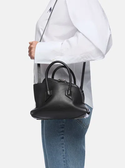 Attico Mini Leather Shoulder Bag With Dual Zip Closure In Black