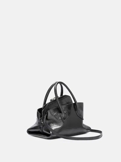 Attico Mini Leather Shoulder Bag With Dual Zip Closure In Black