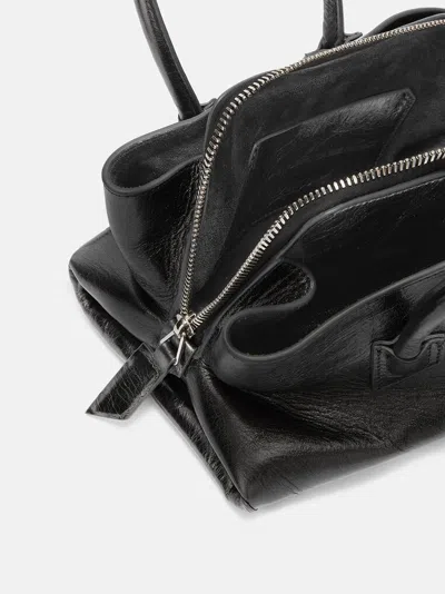 Attico Mini Leather Shoulder Bag With Dual Zip Closure In Black