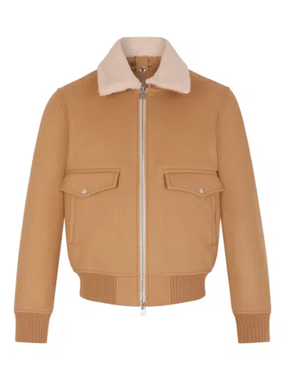 Fursac Fleece-collar Jacket In Brown