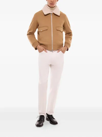 Fursac Fleece-collar Jacket In Brown