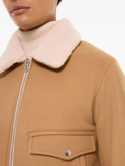 Fursac Fleece-collar Jacket In Brown