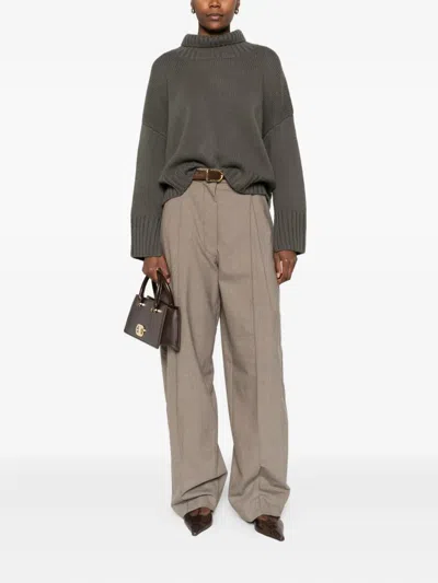 Soft Goat Roll-neck Ribbed Sweater In Gray