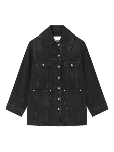 Ganni Women Washed Denim Jacket In Black