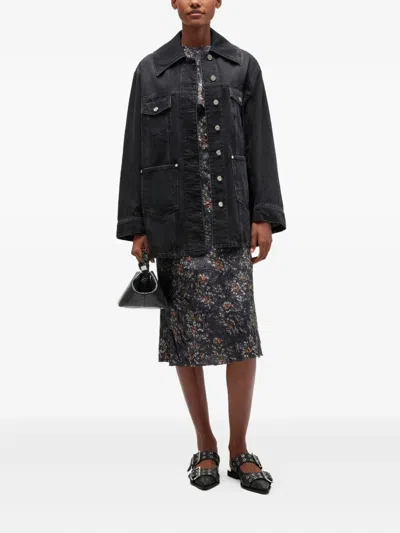 Ganni Women Washed Denim Jacket In Black