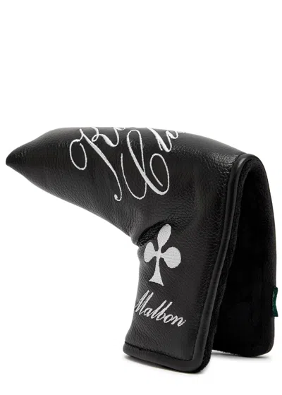 Malbon King Of Clubs Embroidered Leather Golf Club Headcover In Black
