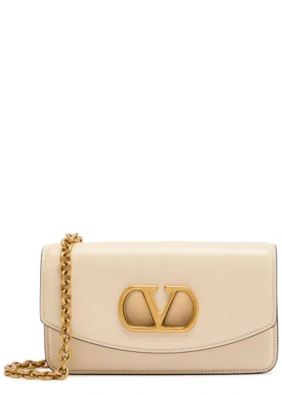 Valentino Garavani Small Leather Clutch With Adjustable Chain Strap In White