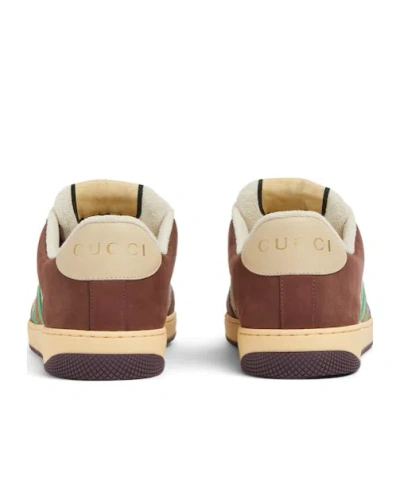 Gucci Leather And Gg Sneakers With Side Stripes In Brown