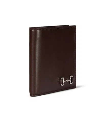 Gucci Men Brown Bi-fold Wallet With Horsebit On The Front And Embossed Logo On The Inside In Leather In Brown