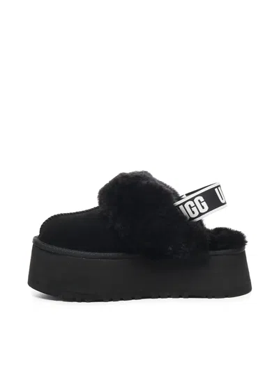 Ugg Black Leather Clog With Faux Fur And Elastic Back  In Black