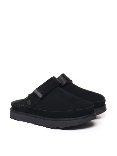 Ugg Chic Sheepskin Sandals With Adjustable Strap And Cushioned Sole In Black