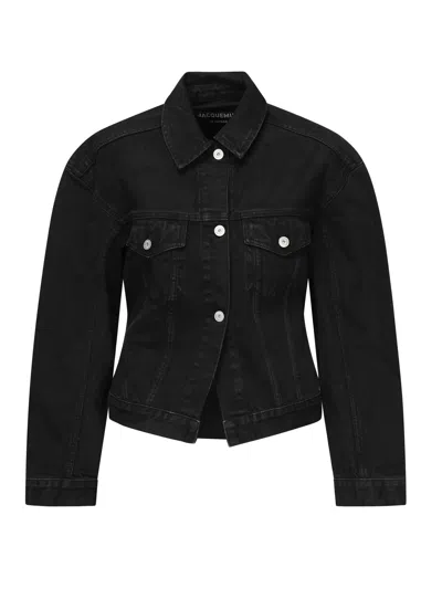 Jacquemus La Veste De Nimes Black Jacket With Rear Belt In Denim Woman In Black
