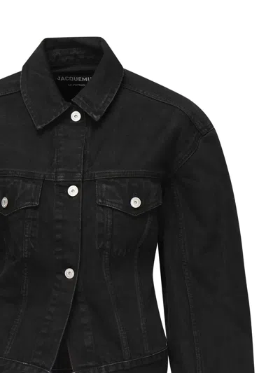 Jacquemus La Veste De Nimes Black Jacket With Rear Belt In Denim Woman In Black
