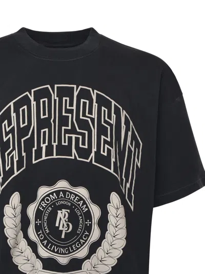 Represent Legacy Crest Cotton T-shirt With Distressed Effect In Black