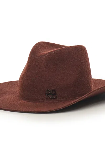 Ruslan Baginskiy Monogram-embellished Fedora Hat With Wide Brim In Brown