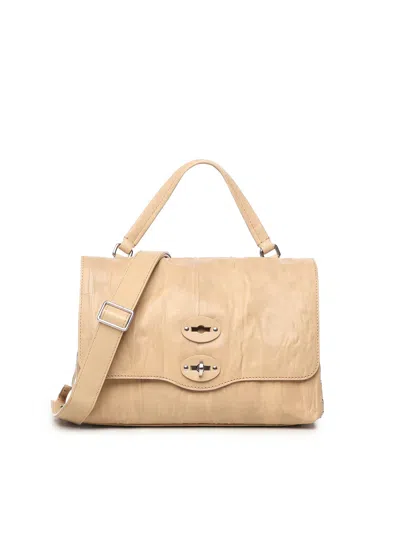 Zanellato Structured Beige Lamb Leather Shoulder Bag In Brown