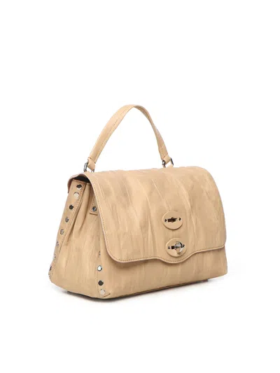 Zanellato Structured Beige Lamb Leather Shoulder Bag In Brown