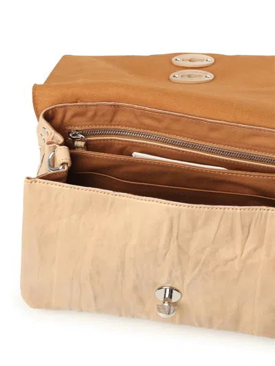Zanellato Structured Beige Lamb Leather Shoulder Bag In Brown