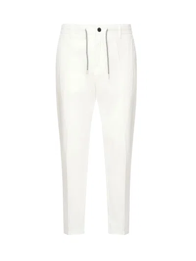 Eleventy White Pants With Elastic Drawstring Waist And Tapered Leg In Cotton Blend Stretch Woman In White