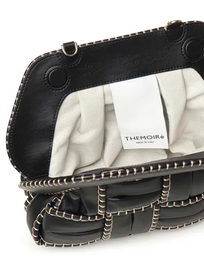 Themoirè Structured Woven Clutch With Beige Stitching In Black