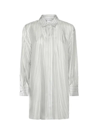 Max Mara Striped Long Sleeve Collared Shirt In Gray