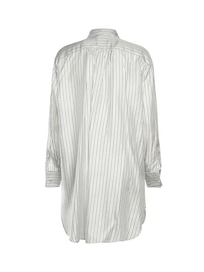 Max Mara Striped Long Sleeve Collared Shirt In Gray