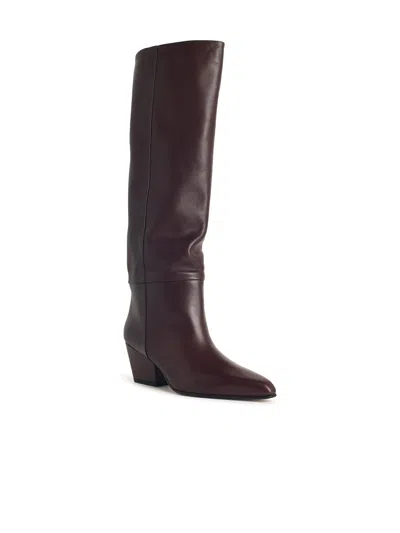 Paris Texas Leather Knee-high Block Heel Boot In Brown