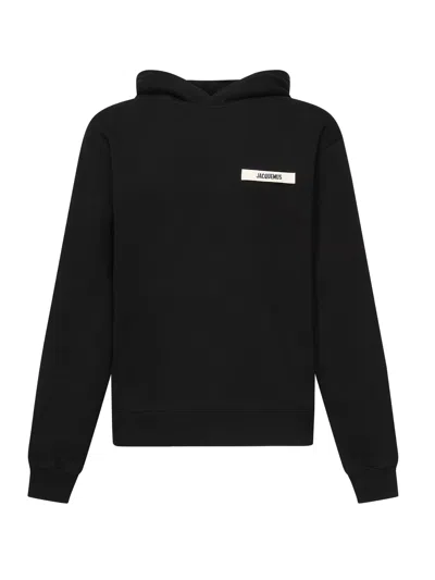 Jacquemus Hooded Long Sleeve Knitwear With Ribbed Cuffs In Black